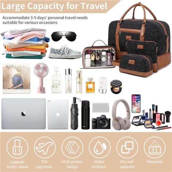 Weekender Bags for Women Large Overnight Bag Weekend Travel Duffel Bag - Picture 6 of 7